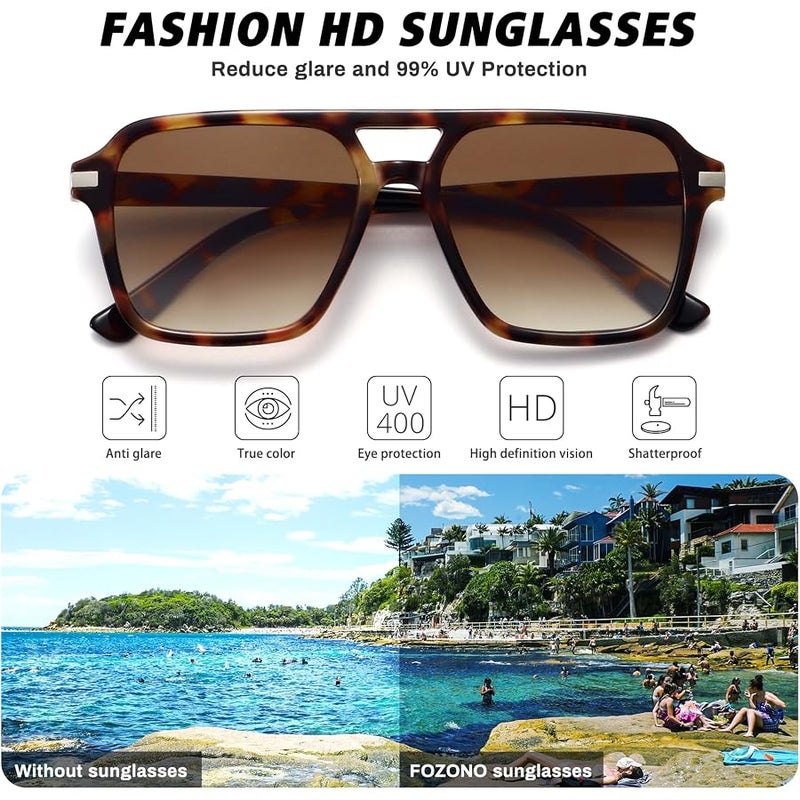 Fozono Retro Aviator Sunglasses for Women Men Trendy Classic Square 70s 80s 90s Vintage Shades Double Bridge Aviators FZN813 - Image 3
