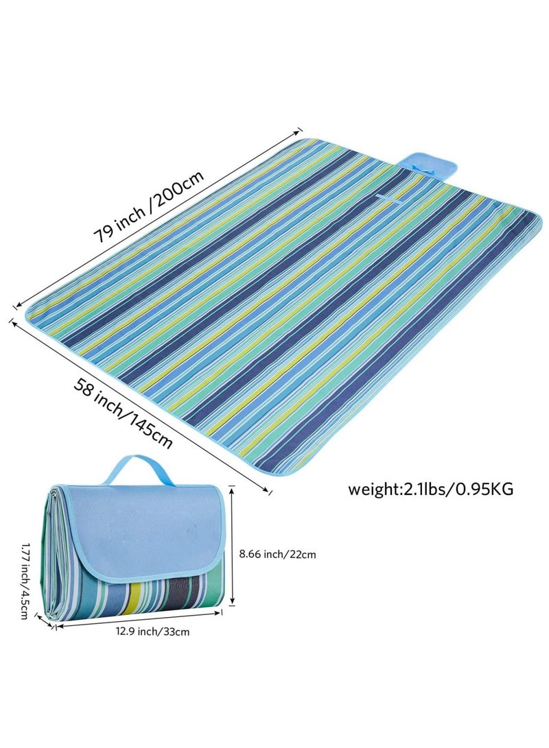 ECVV Waterproof Foldable Outdoor Camping | Mat Widen Picnic Mat Plaid Beach Blanket Baby Multiplayer Tourist Mat Hiking Grass Travel Outdoor Blanket | 145 * 180cm | BLUE | - Image 3