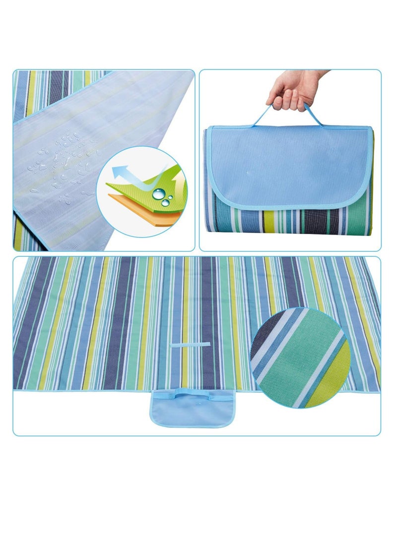 ECVV Waterproof Foldable Outdoor Camping | Mat Widen Picnic Mat Plaid Beach Blanket Baby Multiplayer Tourist Mat Hiking Grass Travel Outdoor Blanket | 145 * 180cm | BLUE | - Image 5