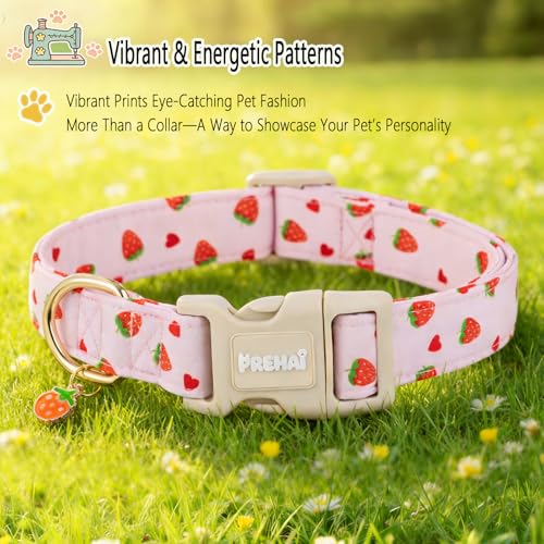 PREHAI Pink Strawberry Dog Collar Sweet Spring Summer Collars with Cute Strawberries Pattern for Female Girl Small Medium Large Dogs S - Image 5