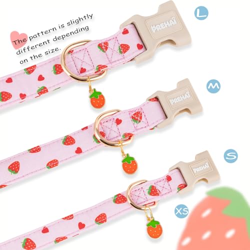 PREHAI Pink Strawberry Dog Collar Sweet Spring Summer Collars with Cute Strawberries Pattern for Female Girl Small Medium Large Dogs S - Image 4