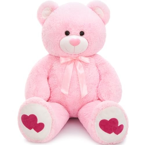Tezituor Giant Teddy Bear Stuffed Animals Express Your Love Pink with Heart 4ft - Image 1