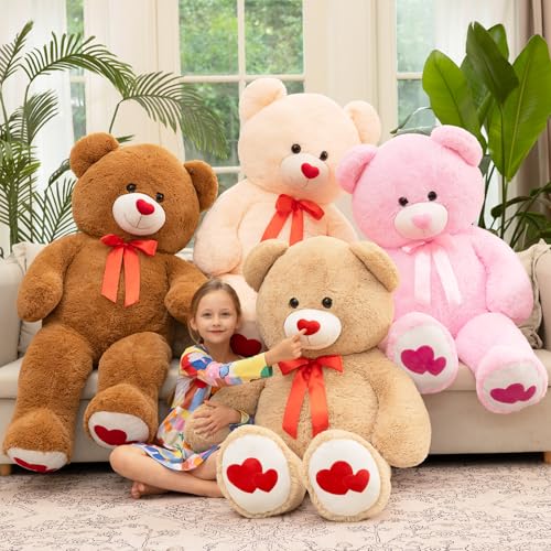 Tezituor Giant Teddy Bear Stuffed Animals Express Your Love Pink with Heart 4ft - Image 5