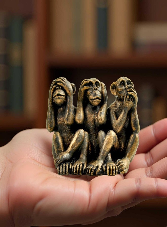 PlentifulHome 3 Wise Monkeys Statue - Hear No Evil, See No Evil, Speak No Evil Resin Figurine with Antique Bronze Finish - Office Desk Decor, Home Accents & Men's Gifts (2.95" Compact Design) - Image 2