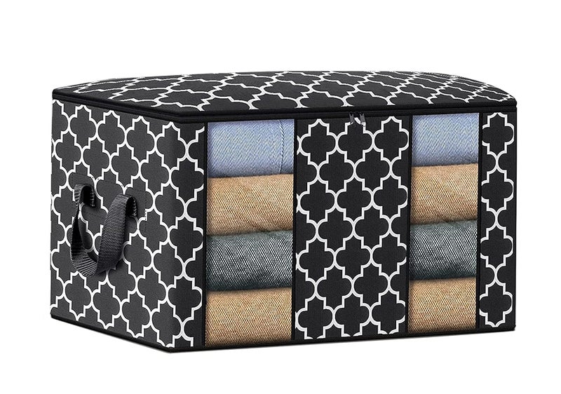 LYSIREN 100L Large Blanket Clothes Organization and Storage Containers for Bedding Comforters Foldable Organizer with Reinforced Handle Clear Window Sturdy Zippers Black Pack of 1 - Image 1