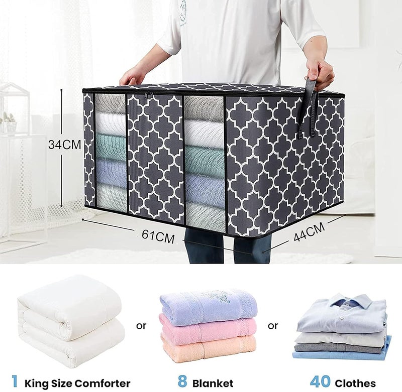 LYSIREN 100L Large Blanket Clothes Organization and Storage Containers for Bedding Comforters Foldable Organizer with Reinforced Handle Clear Window Sturdy Zippers Black Pack of 1 - Image 2