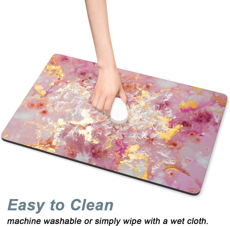 Rnivvi Dog Food Mat, 12" x 19" Absorbent Dog Cat Bowl Mat for Food and Water, Cute Anti-Slip Rubber Pet Feeding Rug Protect Floors, Puppy Placemat for Feeding & Watering Supplies, Pink Gold - Image 5