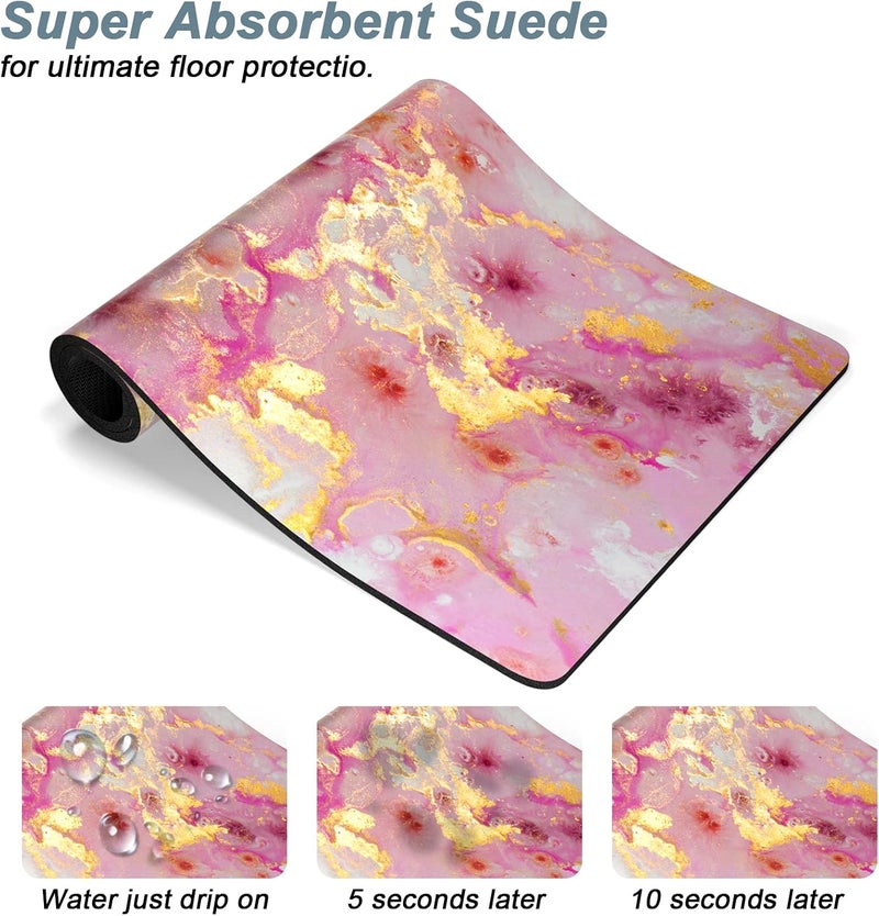 Rnivvi Dog Food Mat, 12" x 19" Absorbent Dog Cat Bowl Mat for Food and Water, Cute Anti-Slip Rubber Pet Feeding Rug Protect Floors, Puppy Placemat for Feeding & Watering Supplies, Pink Gold - Image 3