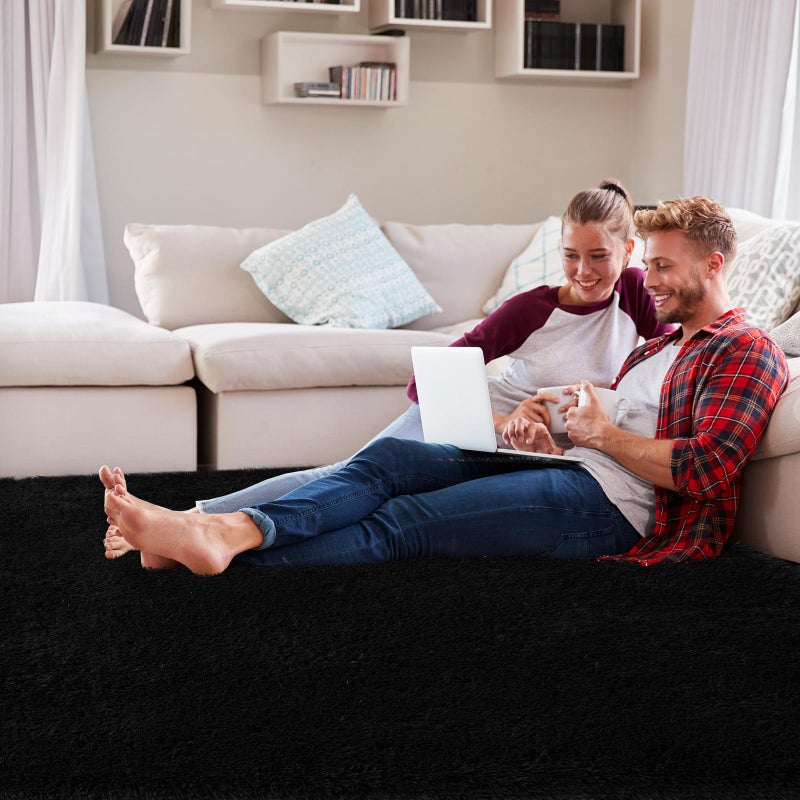 CAIYUECS Area Rug Living Room 10x12: Black Shag Rug for Living Room Bedroom - Large Area Rug 10 X 12 Soft Plush Shaggy Fuzzy Carpet for Bedroom Modern Indoor. - Image 4