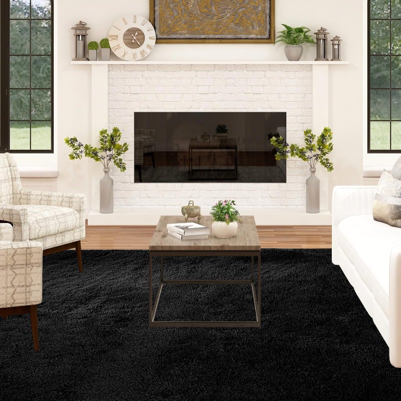 CAIYUECS Area Rug Living Room 10x12: Black Shag Rug for Living Room Bedroom - Large Area Rug 10 X 12 Soft Plush Shaggy Fuzzy Carpet for Bedroom Modern Indoor. - Image 2