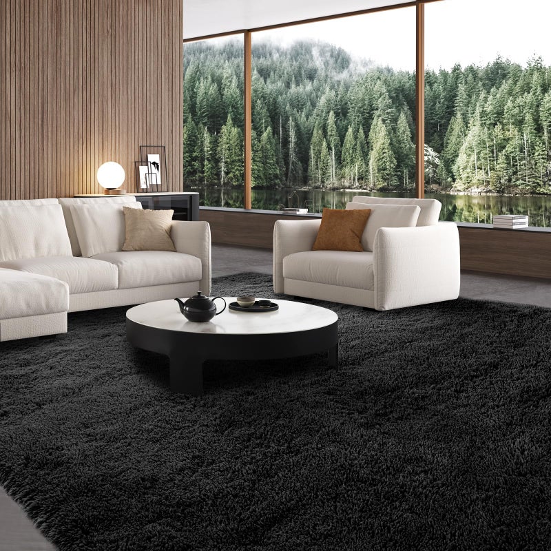 CAIYUECS Area Rug Living Room 10x12: Black Shag Rug for Living Room Bedroom - Large Area Rug 10 X 12 Soft Plush Shaggy Fuzzy Carpet for Bedroom Modern Indoor. - Image 1
