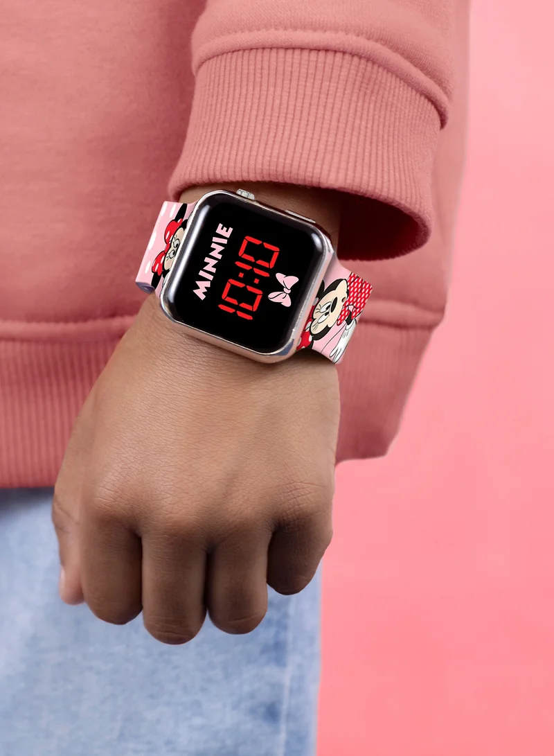Disney Minnie Mouse Pink Printed Strap Girls LED Watch - MN4369