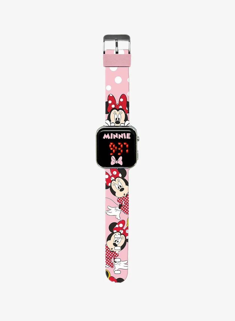 Disney Minnie Mouse Pink Printed Strap Girls LED Watch - MN4369