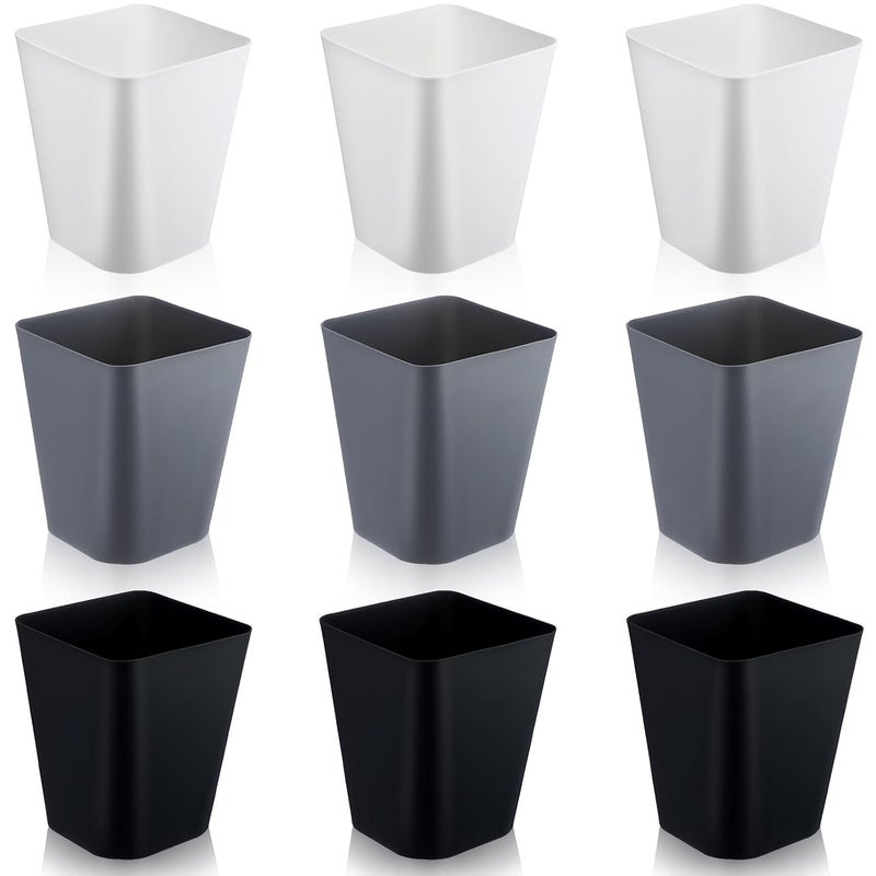 Hoolerry 9 Pieces Garbage Can 2 Gallon Small Trash Cans Bulk Bathroom Trash Bin Plastic Wastebasket Square for Bedroom Slim Bathroom Trashcan Small Container for Kitchen Office Home(Multicolor) - Image 1
