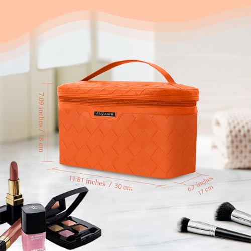 Dajasan Travel Makeup Bag Travel Cosmetic Bag Large Makeup Organizer Bag Travel Toiletry Bag for Bottles Brushes Conditioner and Skin Care Products 118 x 67 x 71 Inch Orange - Image 3