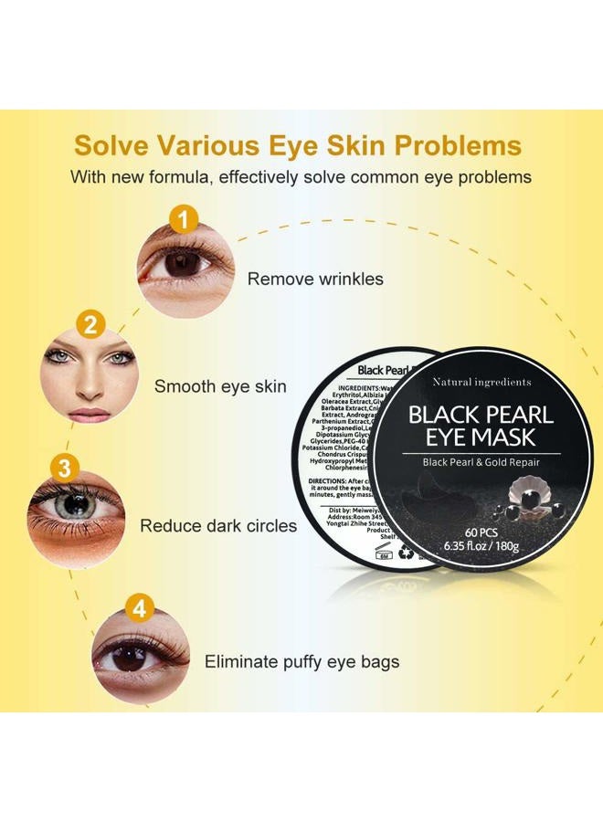 Felico Under Eye Patches, Eye Mask Black Pearl, Puffy Eyes Dark Circles Brighten Treatments, 60PCS Collagen Under Gel Pad for Lighten Wrinkles Anti-Aging, Fine Lines Eye Bags Women Men - Image 4