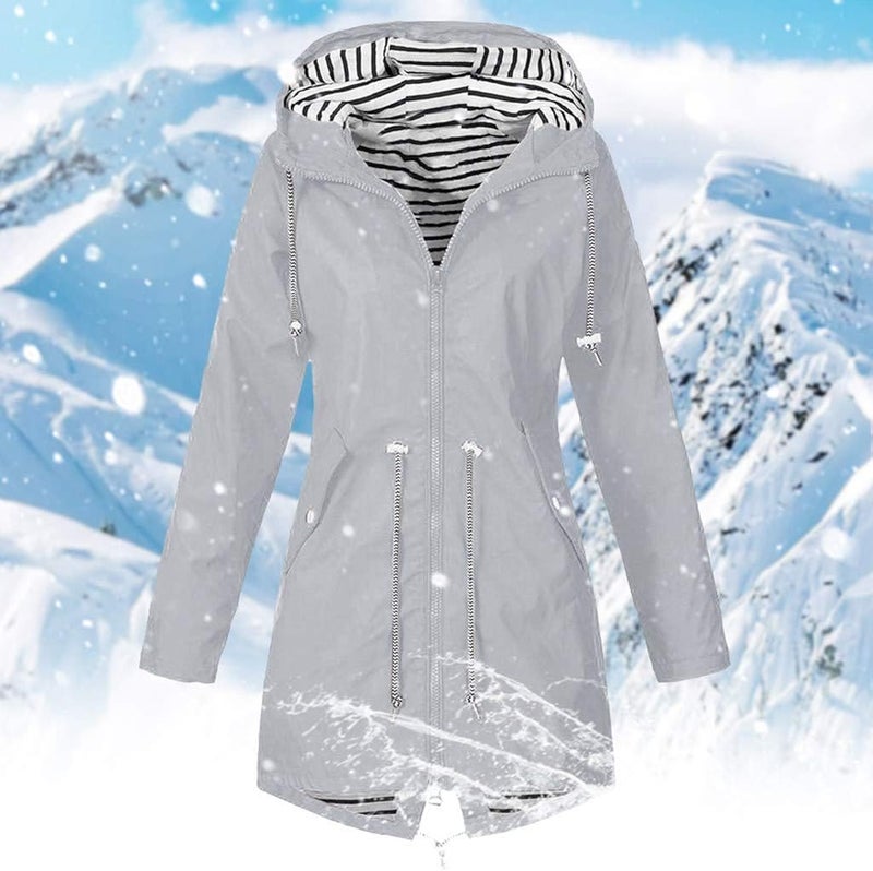 woobles Women's Plus Size Fleece-Lined Windbreaker, Rain Jacket Waterproof Lightweight Outdoor Hooded Trench Coats - Image 2