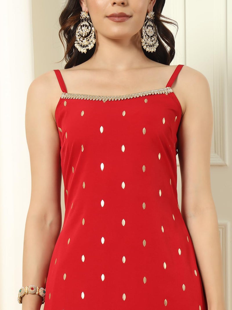 FIORRA Women's Red Crepe Kurta and Palazzo Set with Matching Dupatta - Image 5