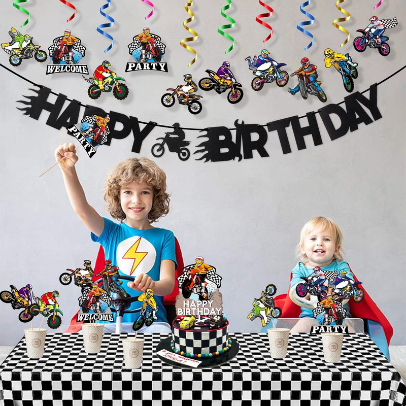 ANGOLIO 42Pcs Motocross Party Decorations Kit - Dirt Bike Theme Birthday Supplies with Banner, Cake Topper, Hanging Swirls, Centerpieces for Adult Men & Boys Gift - Image 5