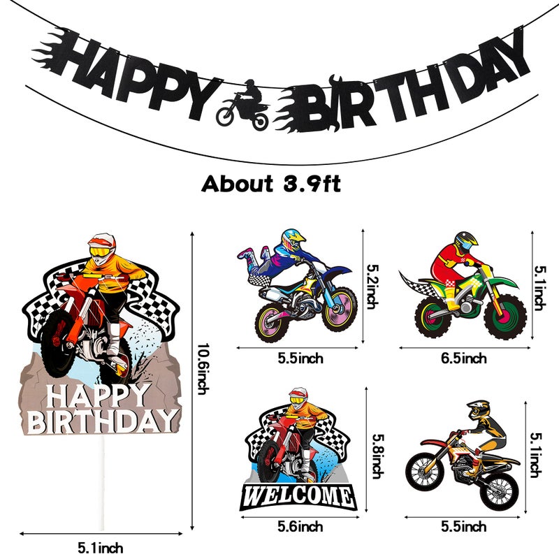 ANGOLIO 42Pcs Motocross Party Decorations Kit - Dirt Bike Theme Birthday Supplies with Banner, Cake Topper, Hanging Swirls, Centerpieces for Adult Men & Boys Gift - Image 3