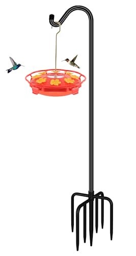 FEED GARDEN [Upgrade Version Adjustable Shepherds Hook Bird Feeder Pole with 7 Prongs Base, 76 Inch Tall Heavy Duty Outdoor Garden Poles for Hanging Bird Feeders, Plant Baskets, Black (1 Pack) - Image 1