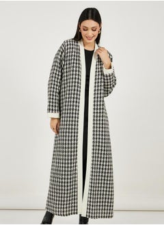 Styli Front Open Tweed Abaya with Contrast Cuff  - Image 3