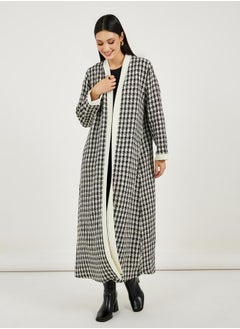 Styli Front Open Tweed Abaya with Contrast Cuff  - Image 2