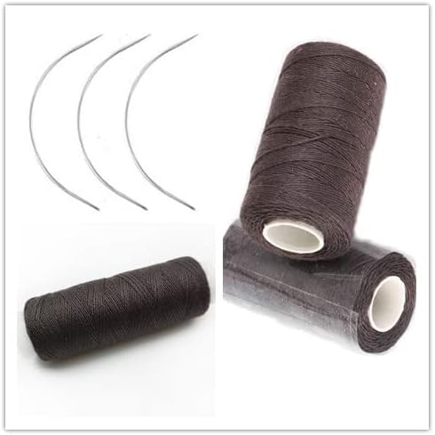Funyn 3 Rolls Hair Weaving Thread Cotton Sewing Thread Making Wig Clips in Hair Extension Hair Salon Weft Thick Thread with 3 Curved Needles Brown