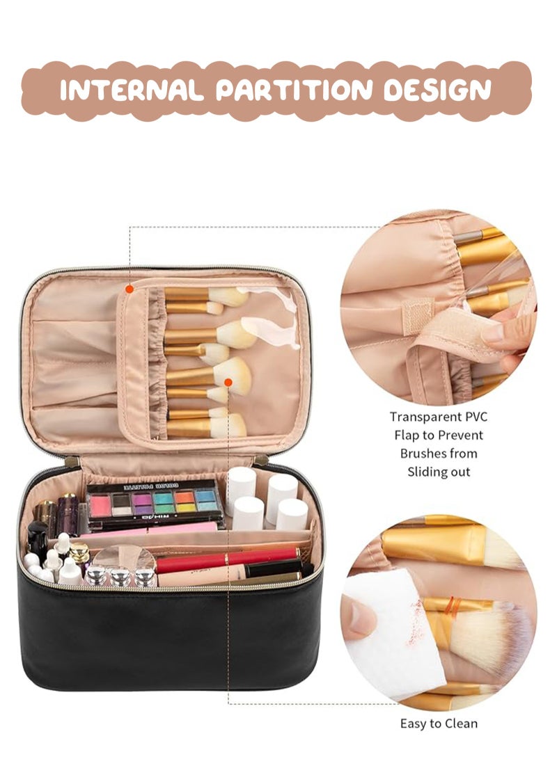 أوربازار حقيبة مكياج، حقيبة مستحضرات تجميل محمولة، منظم حقيبة مكياج للسفر بسعة كبيرة، حقائب مكياج سوداء للنساء، حقيبة أدوات الزينة للفتيات المسافرات مع مقبض ومقسم - Image 4