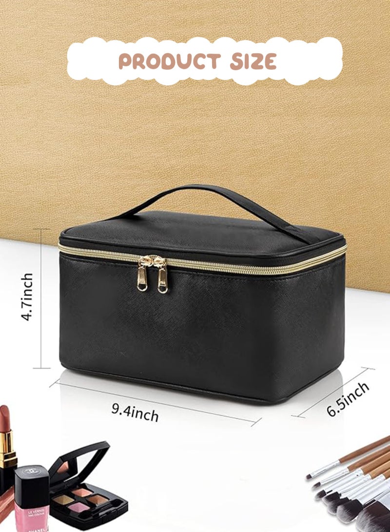 أوربازار حقيبة مكياج، حقيبة مستحضرات تجميل محمولة، منظم حقيبة مكياج للسفر بسعة كبيرة، حقائب مكياج سوداء للنساء، حقيبة أدوات الزينة للفتيات المسافرات مع مقبض ومقسم - Image 2