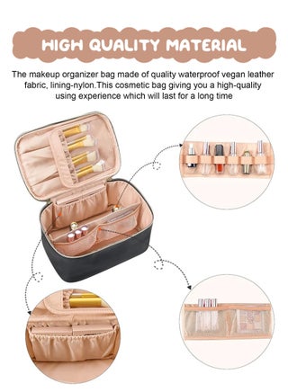 Makeup Bag, Portable Cosmetic Bag, Large Capacity Travel Makeup Case Organizer, Black Makeup Bags For Women Toiletry Bag for Girls Traveling With Handle and Divider - view 5