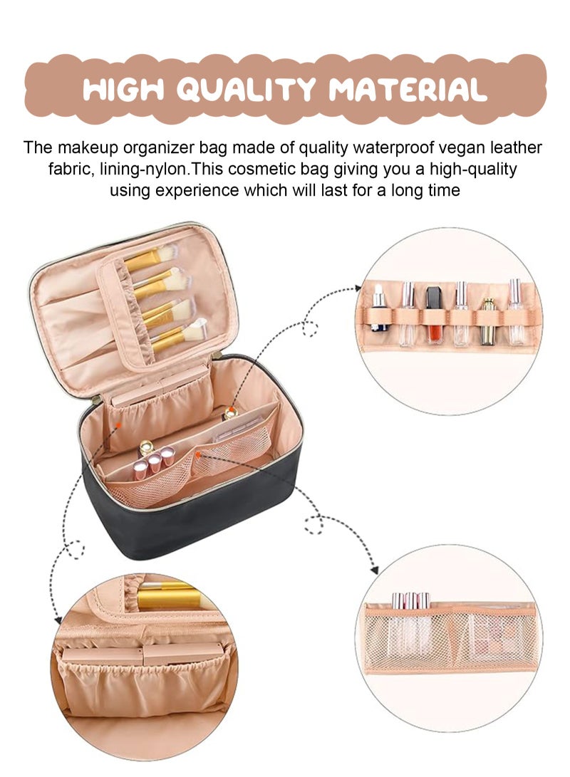 أوربازار حقيبة مكياج، حقيبة مستحضرات تجميل محمولة، منظم حقيبة مكياج للسفر بسعة كبيرة، حقائب مكياج سوداء للنساء، حقيبة أدوات الزينة للفتيات المسافرات مع مقبض ومقسم - Image 5