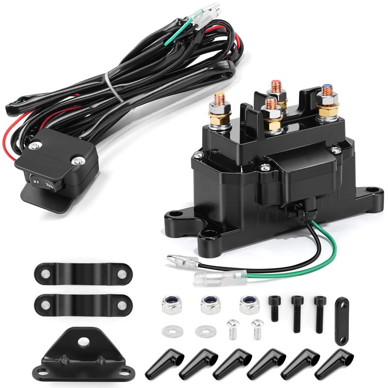 ovsor 12V 250A Winch Solenoid Relay Contactor Truck for ATV UTV 20005000lbs with  Contactor Winch Rocker Thumb Switch Kit and 6 Protecting Caps for 63070 62135 74900 2875714 70715