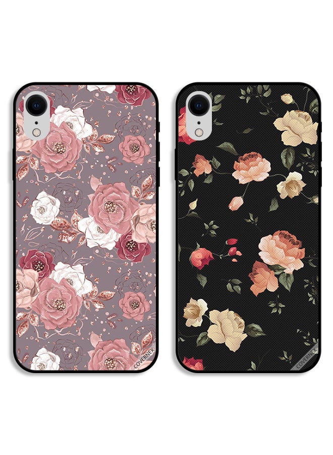 Covernex Two Cases For Apple iPhone XR Protective Covers Floral Wallpaper and Colorfull Lotus  - Image 1