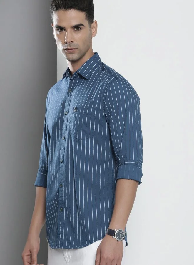 شركة المرآب الهندية Men Regular Fit STRIPED Full Sleeves Cutaway Collar Casual Shirt