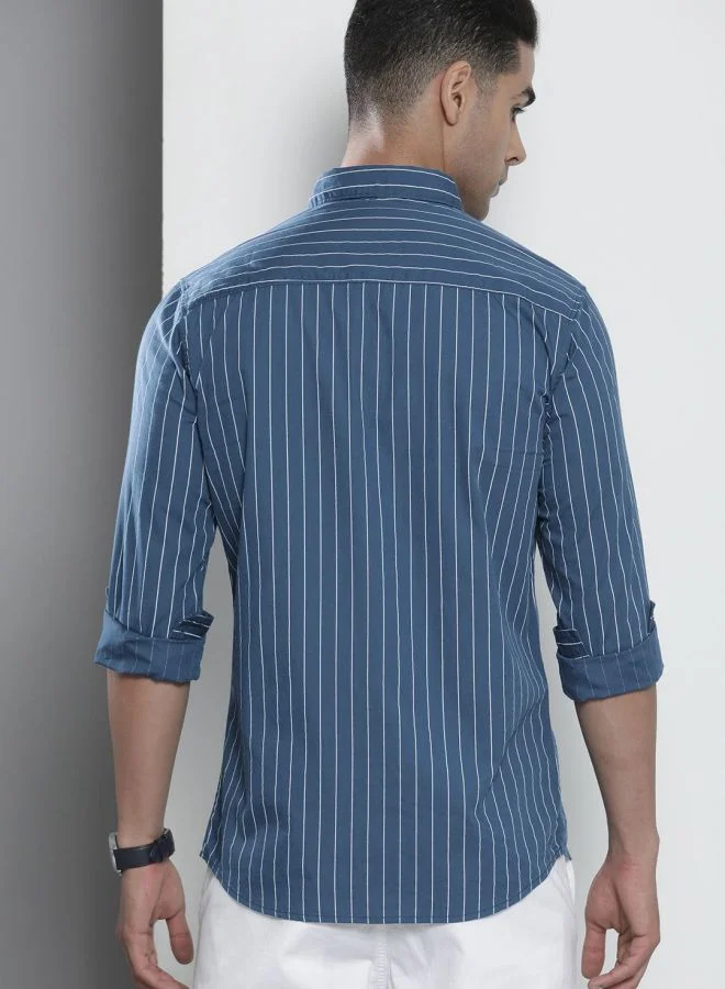 شركة المرآب الهندية Men Regular Fit STRIPED Full Sleeves Cutaway Collar Casual Shirt