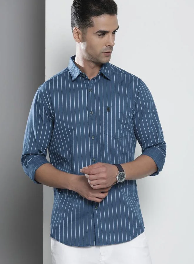شركة المرآب الهندية Men Regular Fit STRIPED Full Sleeves Cutaway Collar Casual Shirt