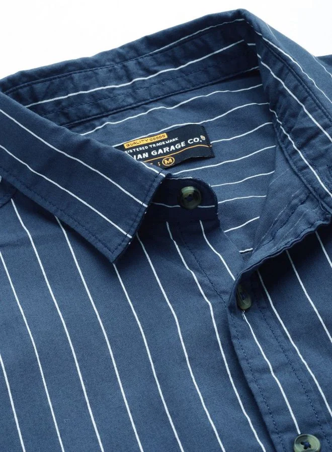 شركة المرآب الهندية Men Regular Fit STRIPED Full Sleeves Cutaway Collar Casual Shirt