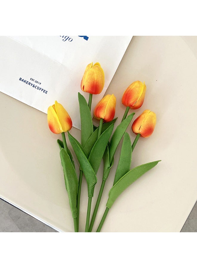 5 Pieces Artificial Tulip Flowers Set, Sunset Red, No Vase Included, for Home Wedding  Decoration - Image 1