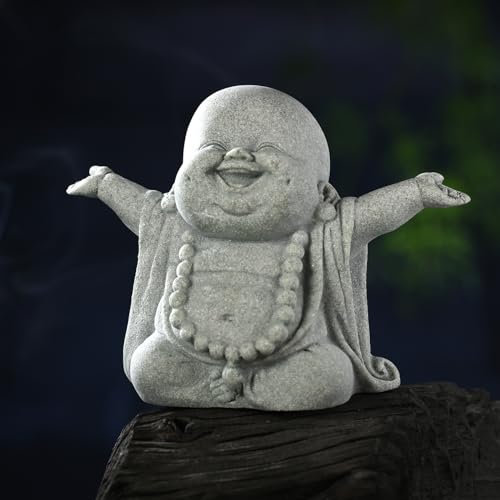 Landical Buddha Sandstone Statues Zen Monk Praying Statue Sculptures Ornament for Wealth Good Luck Feng Shui Decor Home Office Car DecorationLaughing Buddha - Image 1