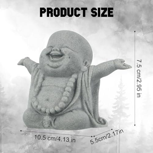 Landical Buddha Sandstone Statues Zen Monk Praying Statue Sculptures Ornament for Wealth Good Luck Feng Shui Decor Home Office Car DecorationLaughing Buddha - Image 3
