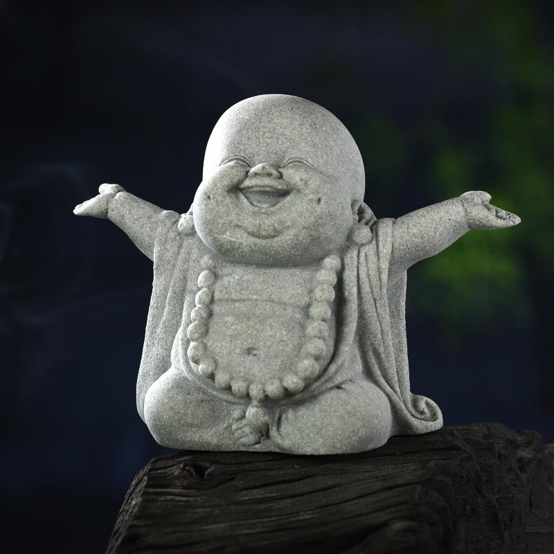 Landical Buddha Sandstone Statues Zen Monk Praying Statue Sculptures Ornament for Wealth Good Luck Feng Shui Decor Home Office Car DecorationLaughing Buddha - Image 2
