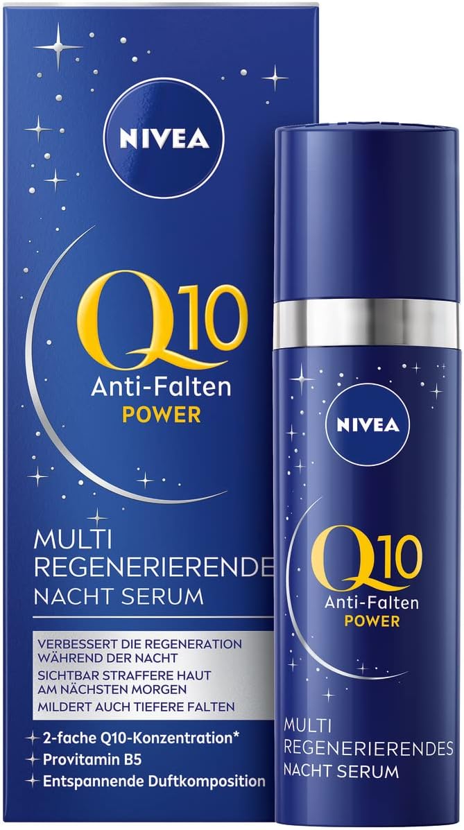 NIVEA Q10 AntiWrinkle Power Multi Regenerating Night Serum 30ml AntiWrinkle Serum for Night Face Serum with Provitamin B5 and Q10