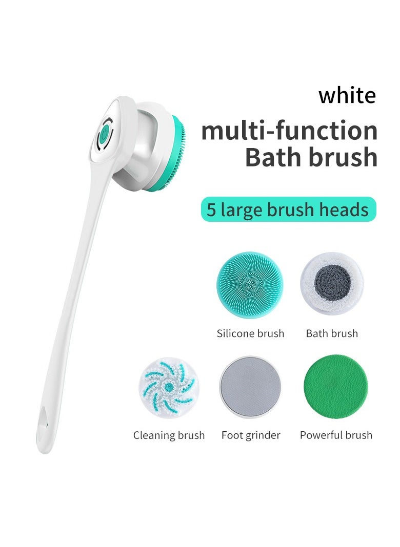 General Electric Bath Brush Bath Brush Shower Gel Cleaning Brush Rechargeable Long Handle Back Scrubber IP67 Waterproof Skin Care Brush Soft Silicone Brush Foot Washer with 5 Brush Attachments  - Image 2