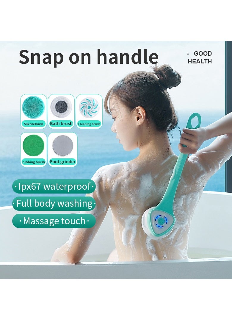 General Electric Bath Brush Bath Brush Shower Gel Cleaning Brush Rechargeable Long Handle Back Scrubber IP67 Waterproof Skin Care Brush Soft Silicone Brush Foot Washer with 5 Brush Attachments  - Image 5