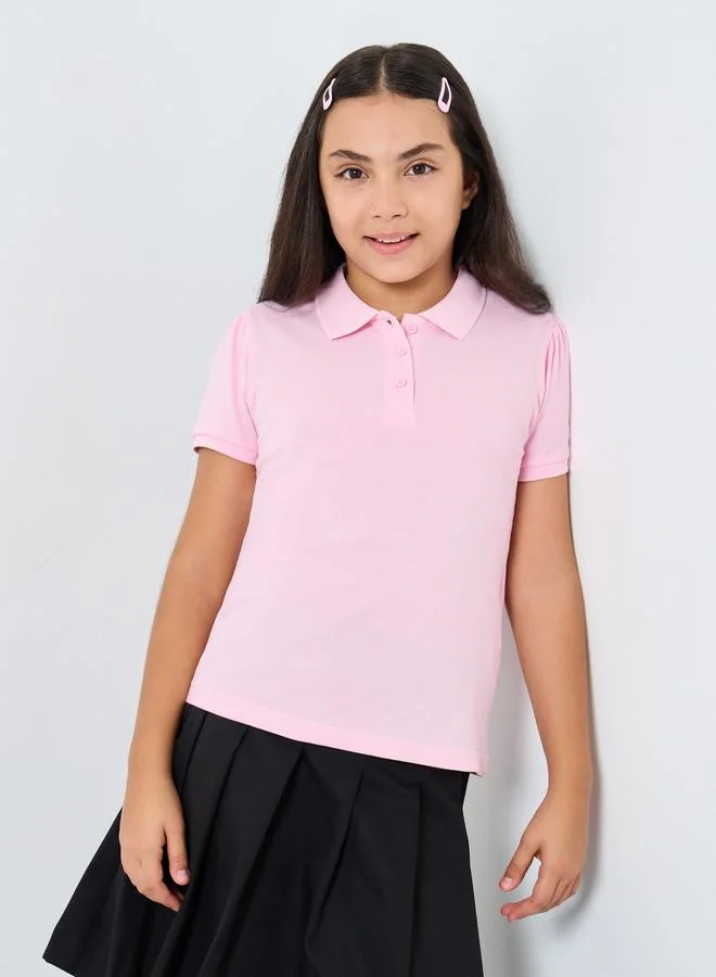 Styli Styli Girls Pink Cotton Polo T-Shirt
