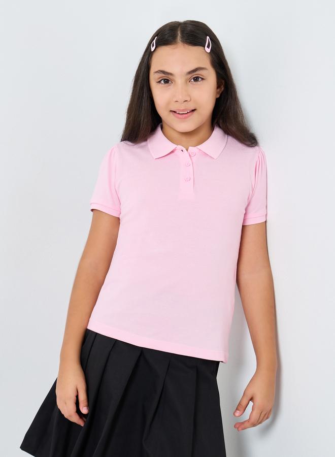 Styli Girls Pink Cotton Polo T-Shirt - Image 1
