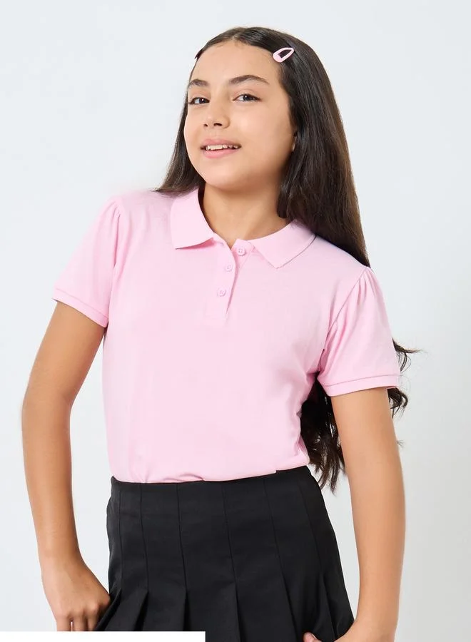 Styli Styli Girls Pink Cotton Polo T-Shirt