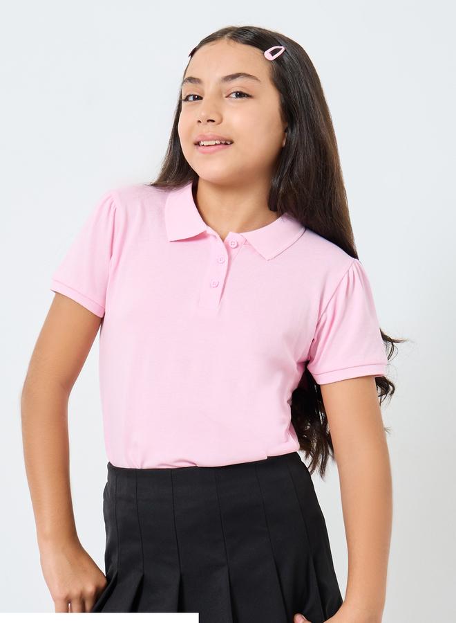 Styli Girls Pink Cotton Polo T-Shirt - Image 2