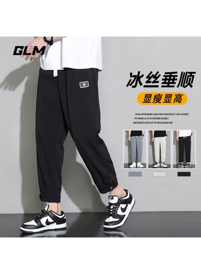 Glm Men's Summer Loose Ice Silk Jogger Pants Breathable Quick-dry Casual Sportswear Black M - Image 1